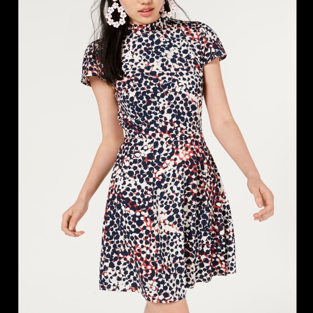 CITY STUDIO Printed Mock Neck A-Line Dress Work